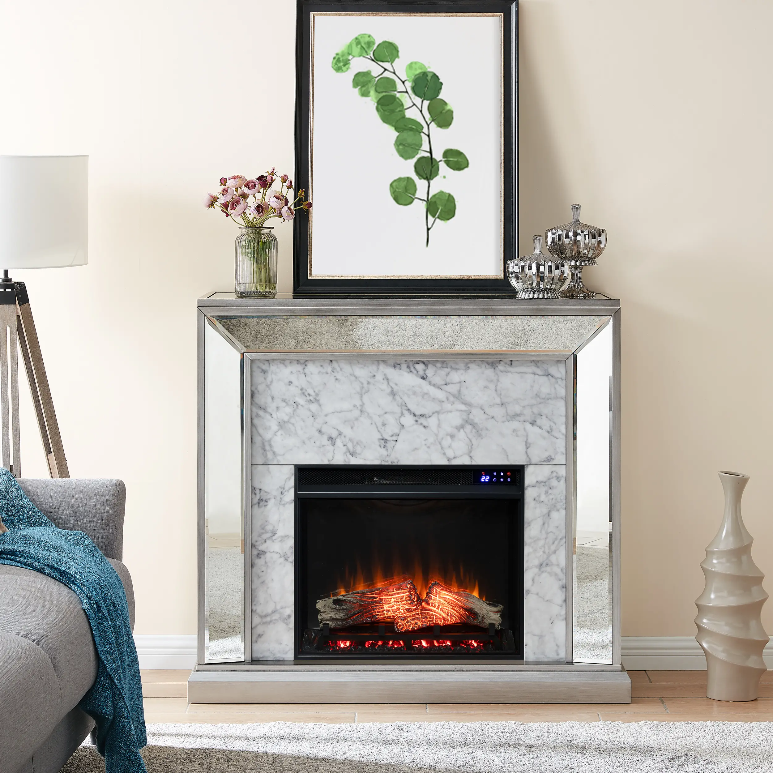 FR1027359 Trandling Silver Mirrored Touch Screen Electric Fireplace-2