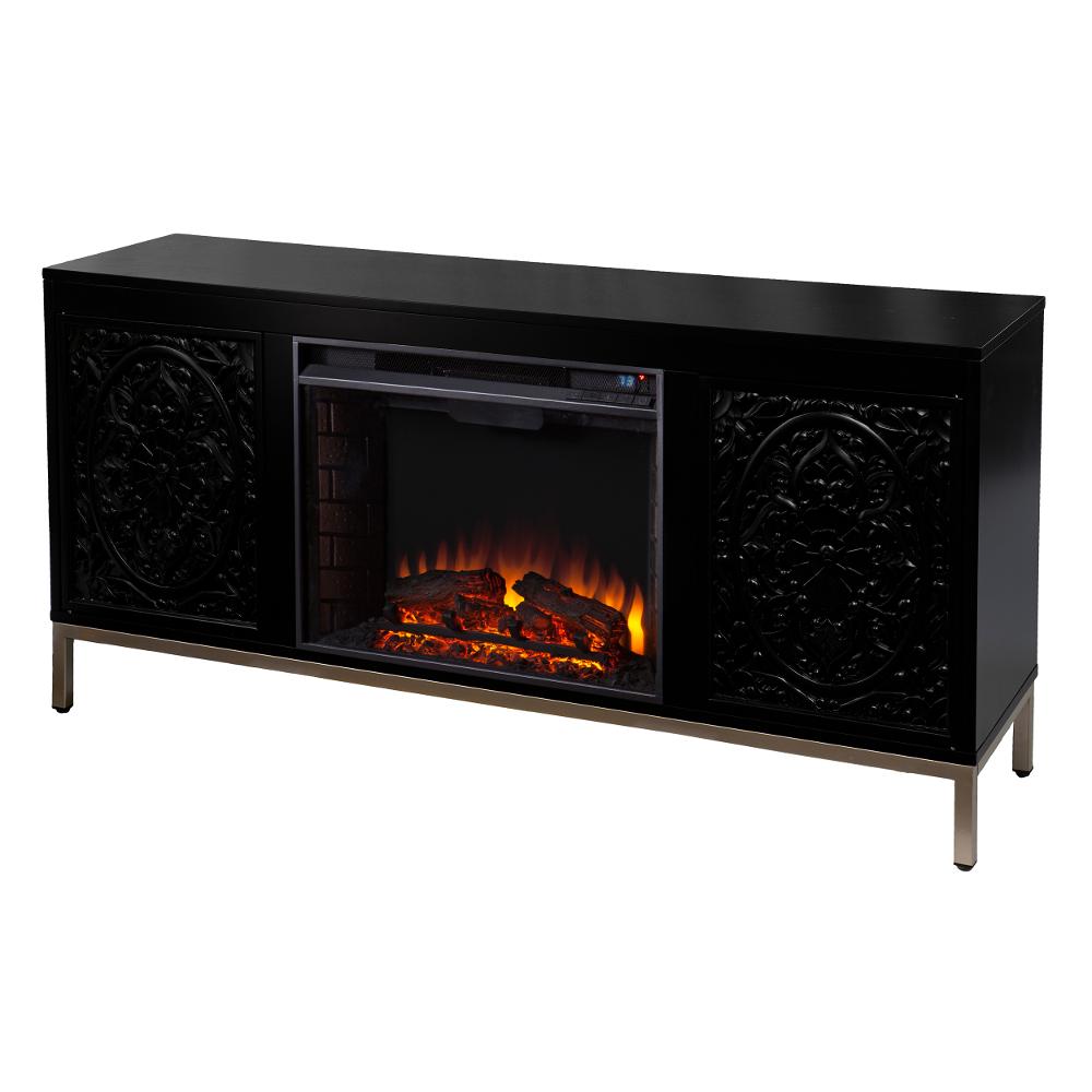 Winsterly Black Electric Fireplace TV Stand with Media Storage