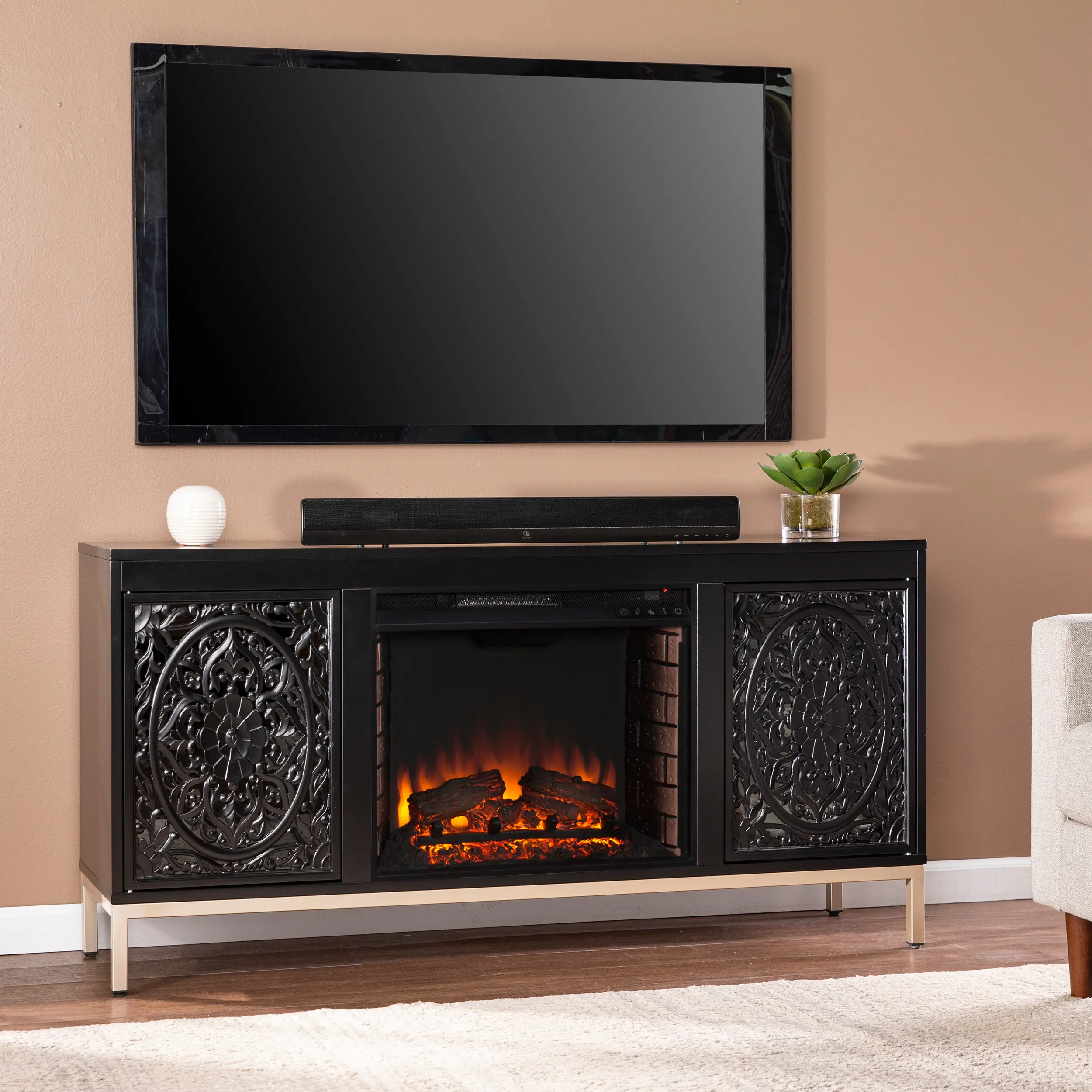 FE1154656 Winsterly Black Electric Fireplace TV Stand with Media Storage-2