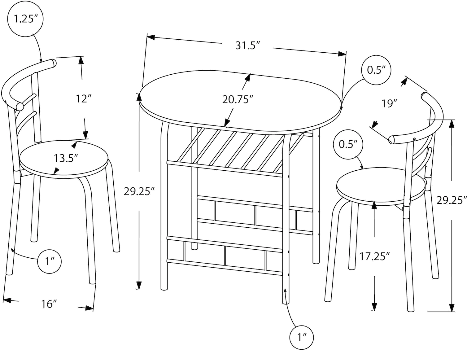 Avery Gray and Black 3 Piece Dining Set-3