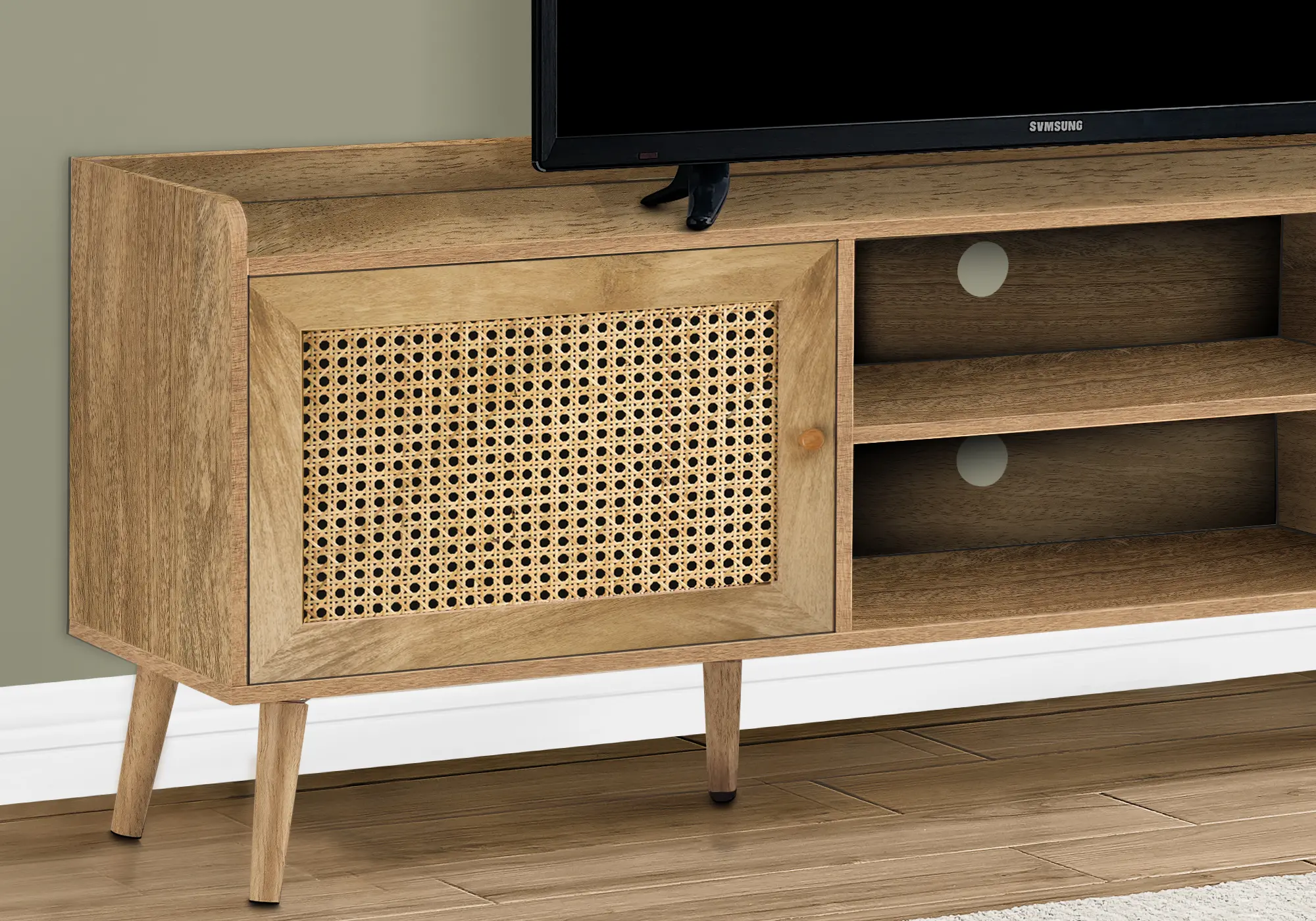 Walnut and Rattan 72  TV Stand-3