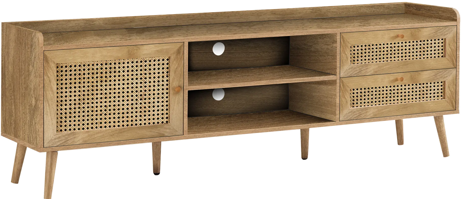 Walnut and Rattan 72  TV Stand-1