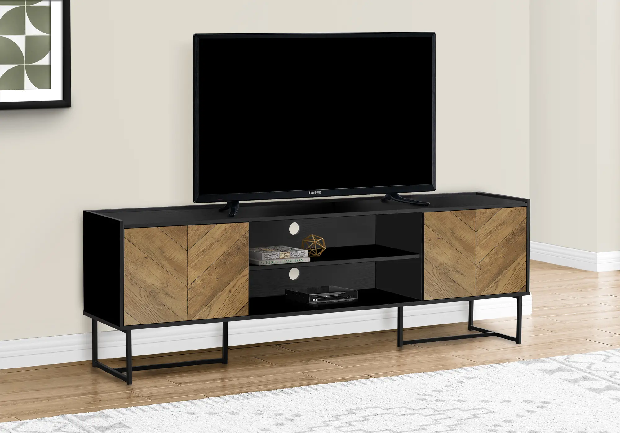Heather Light Brown and Black 72  TV Stand-2