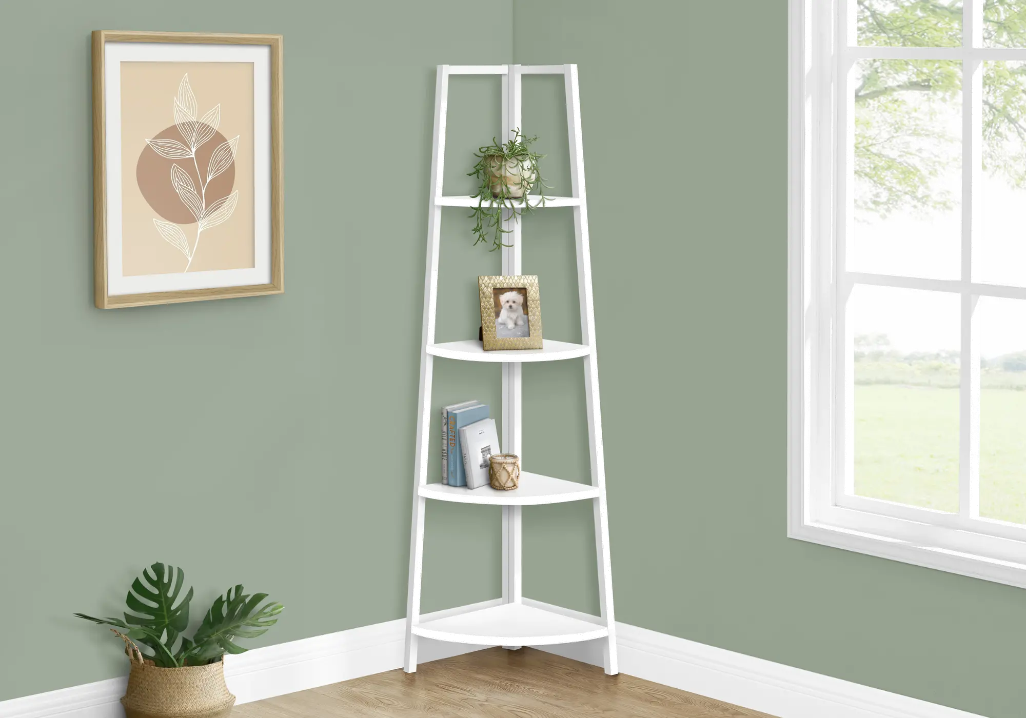 Connor 60-Inch White Corner Bookshelf-2