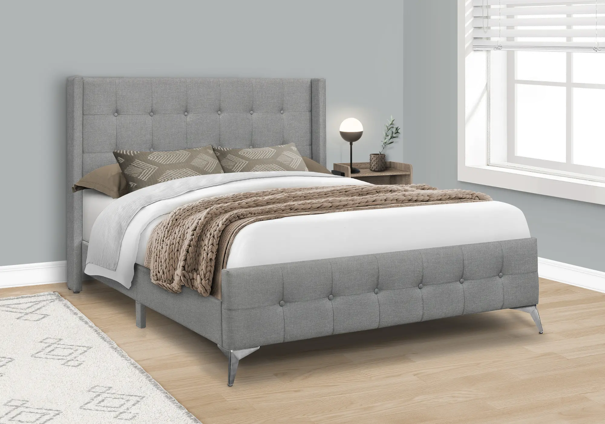 Chadley Gray Linen Upholstered Queen Bed-2