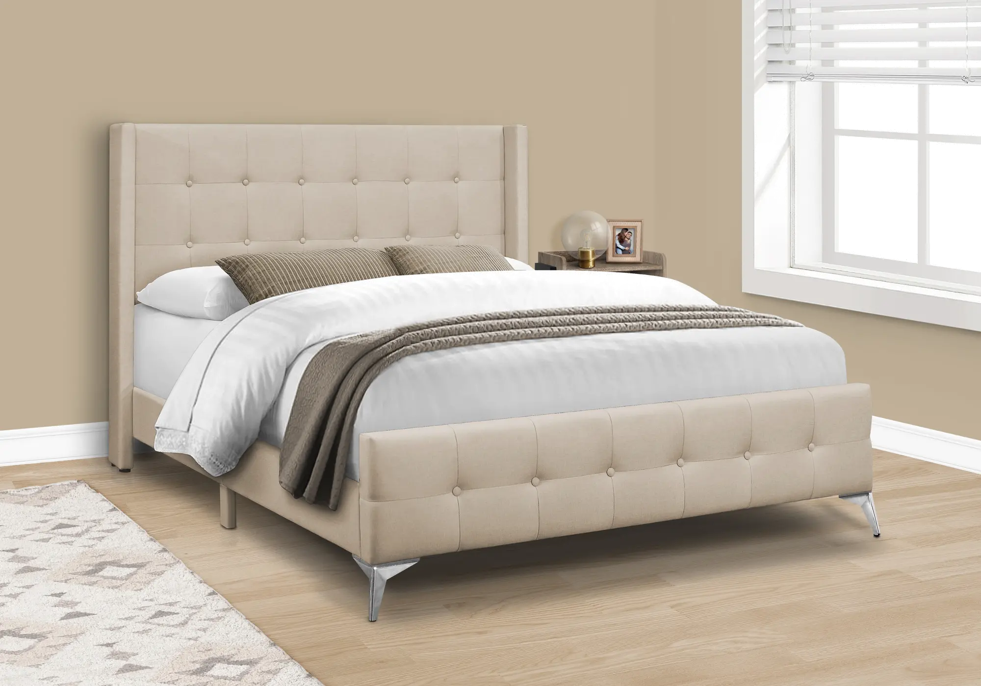 Chadley Beige Linen Upholstered Queen Bed-2