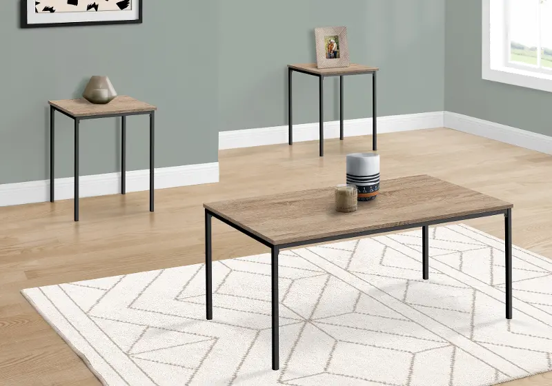 Carly Taupe and Black 3 Piece Living Room Table Set
