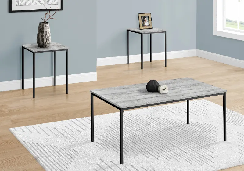 Carly Gray and Black 3 Piece Living Room Table Set
