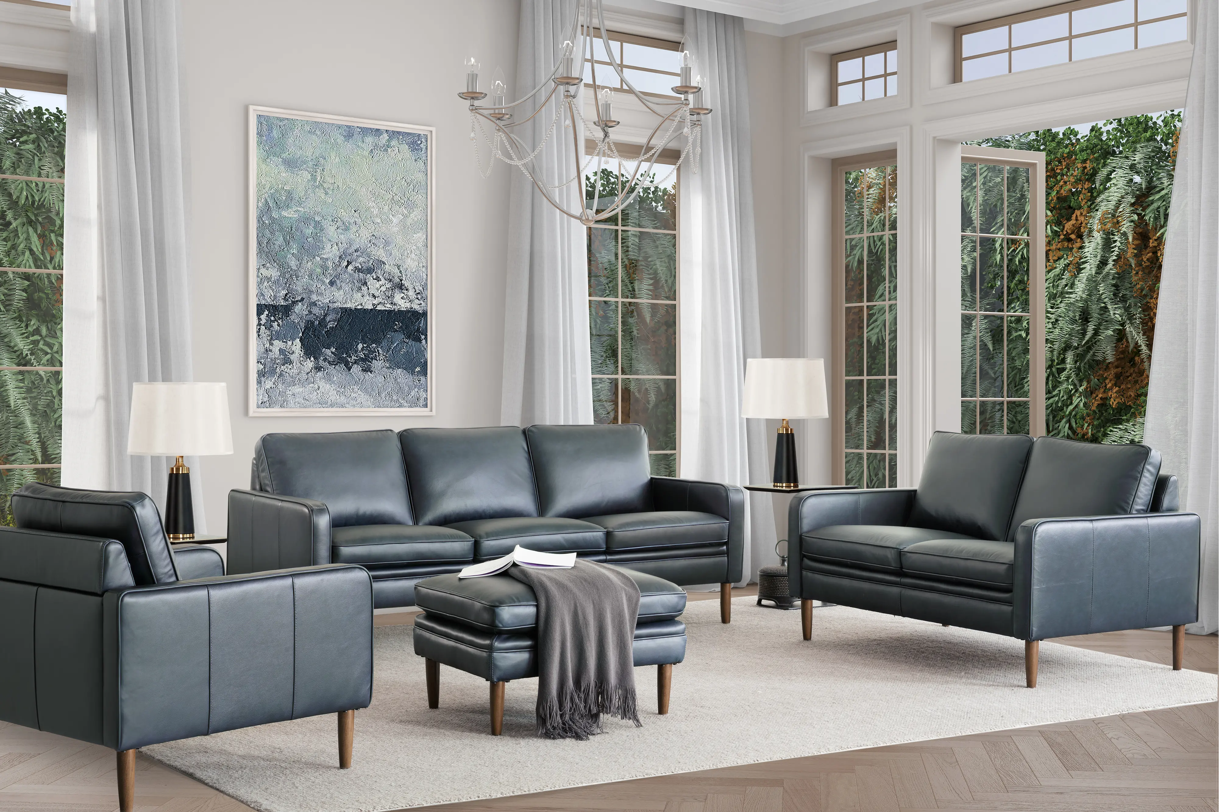 Volcano Blue Leather Sofa-9