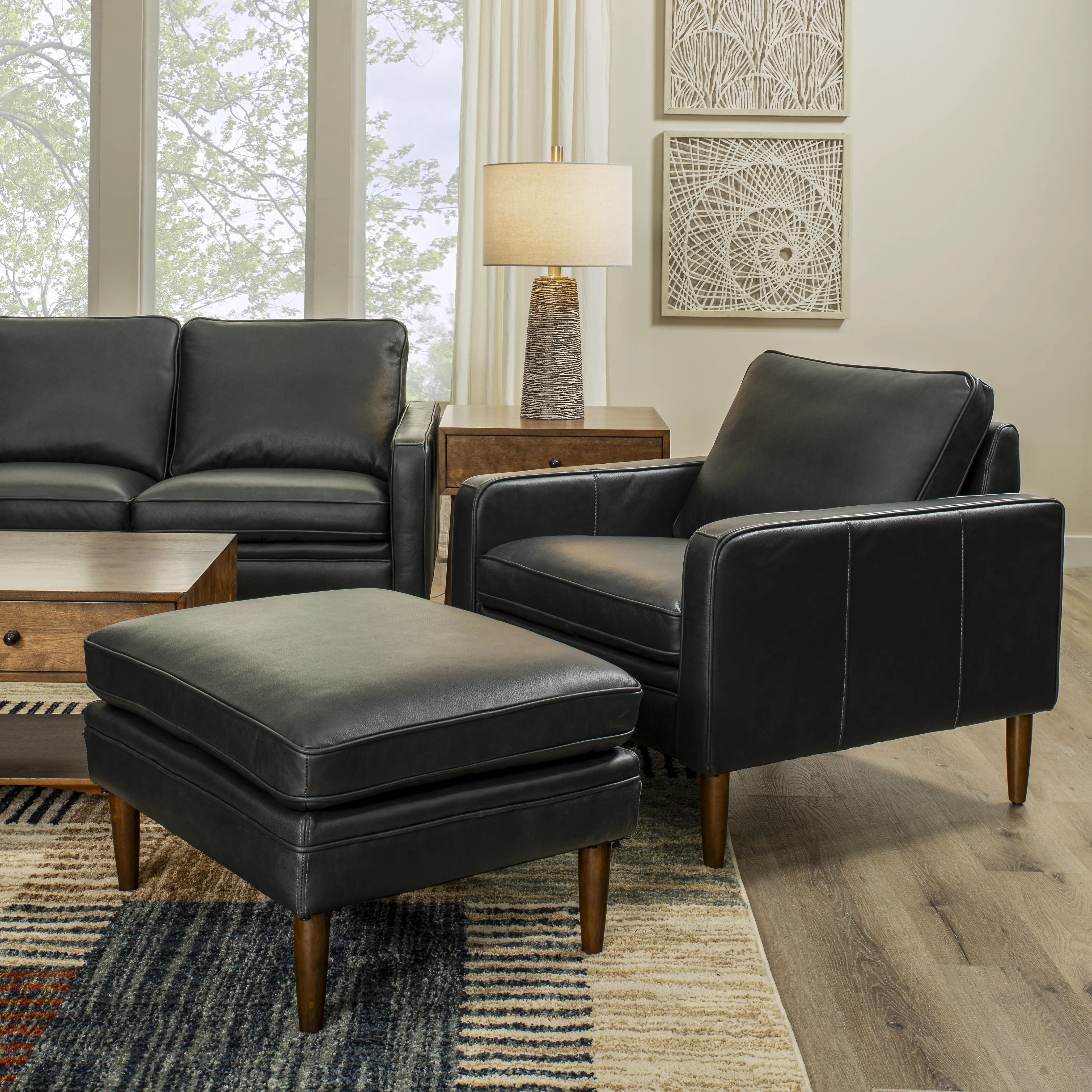 Volcano Blue Leather Ottoman-2