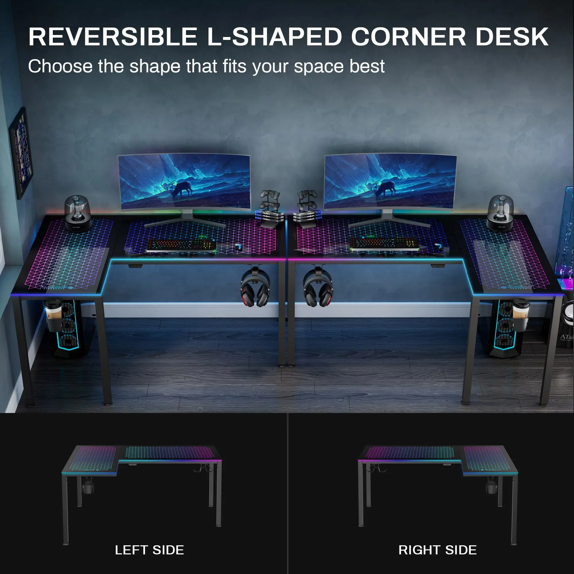 Spectrum Black L Shaped Gaming Desk-12