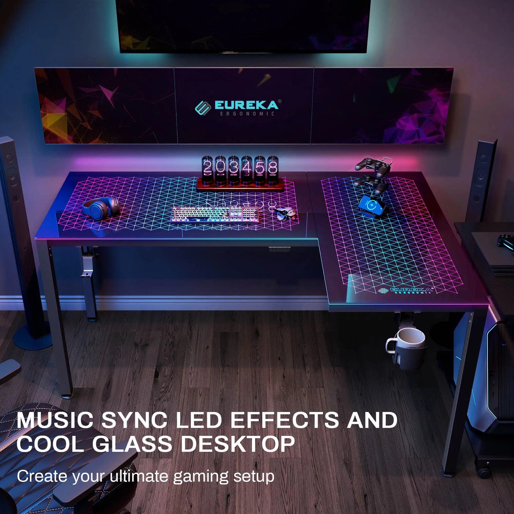 Spectrum Black L Shaped Gaming Desk-13