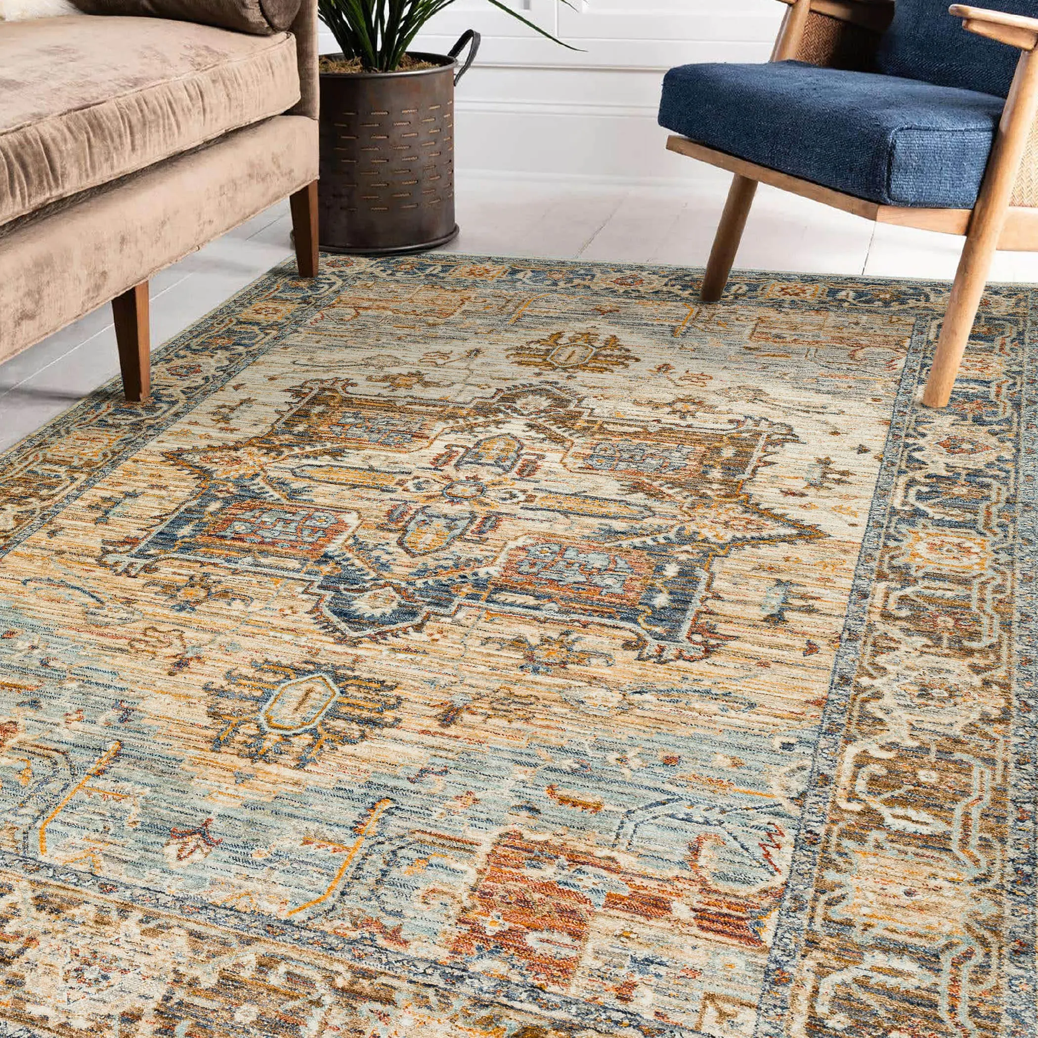 BE2RW8X10 Bergama 8 x 10 Riverview Blue Area Rug-2