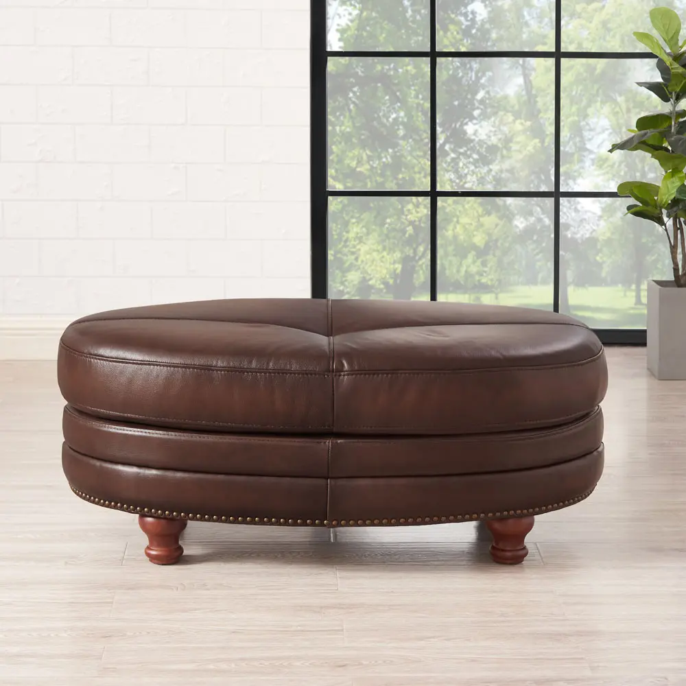 Billingham Caramel Brown Leather Oval Ottoman-1