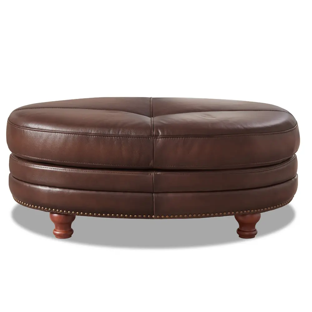 Billingham Caramel Brown Leather Oval Ottoman-2