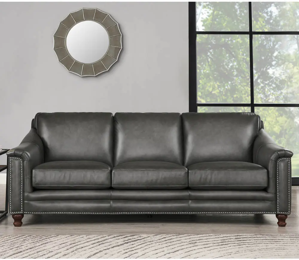 Billingham Ash Gray Leather Sofa-2