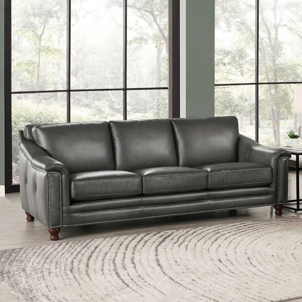Billingham Ash Gray Leather Sofa-4