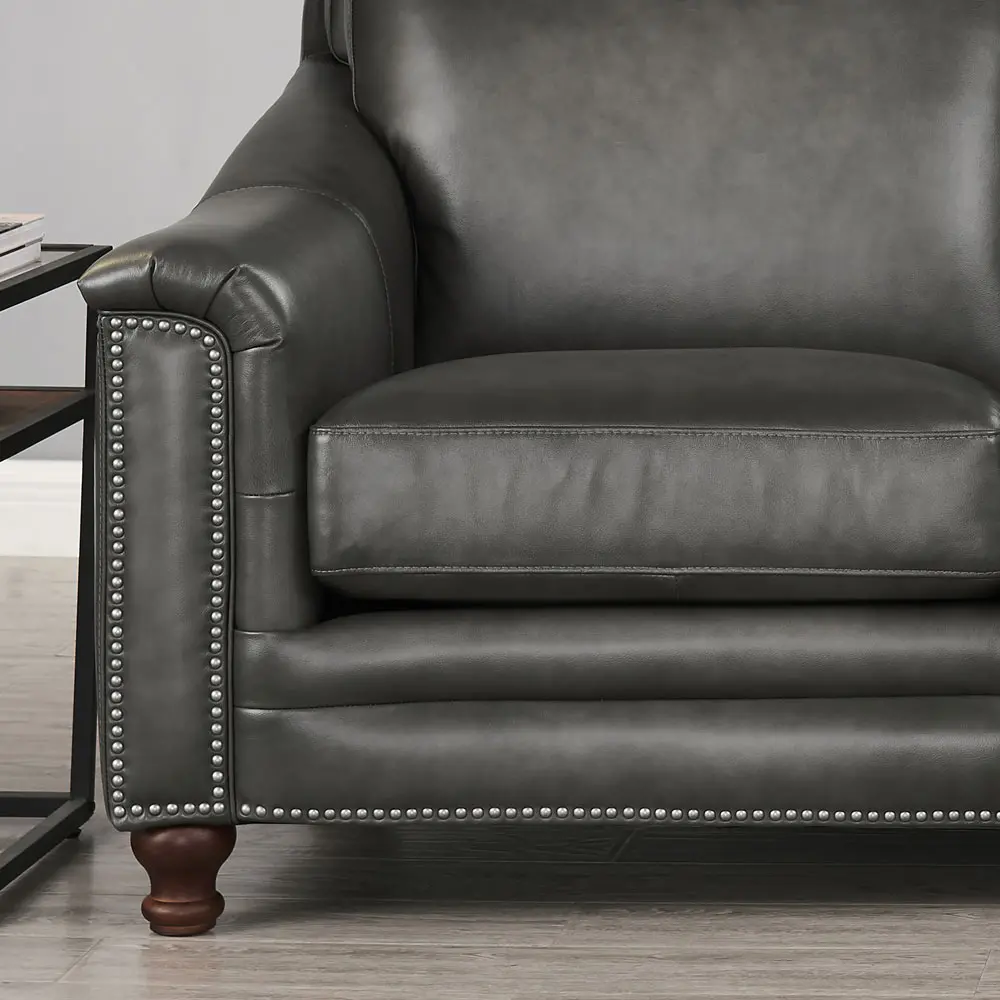 Billingham Ash Gray Leather Sofa-5