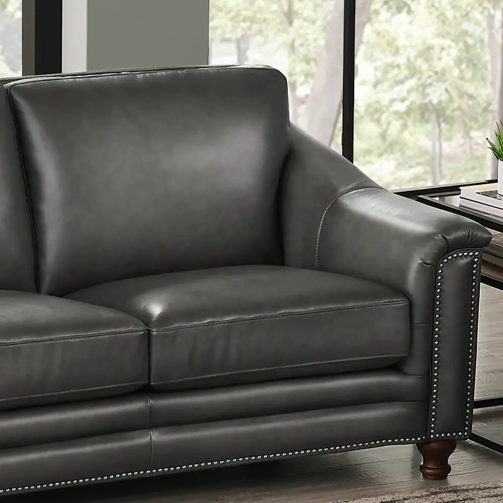 Billingham Ash Gray Leather Sofa-6