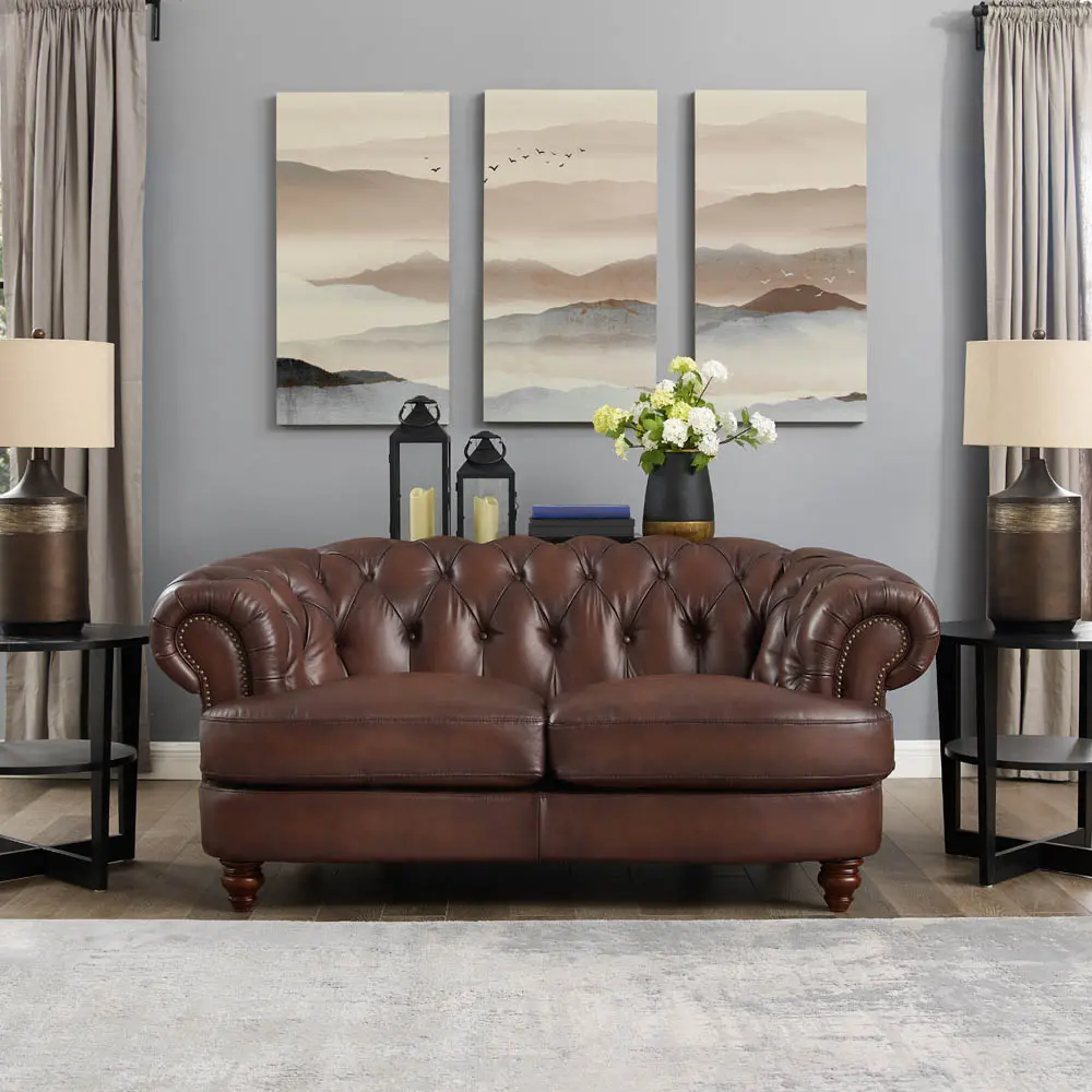 Nottingham Caramel Brown Leather Loveseat-2