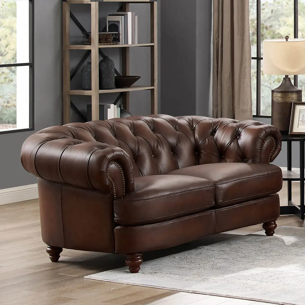 Nottingham Caramel Brown Leather Loveseat-4