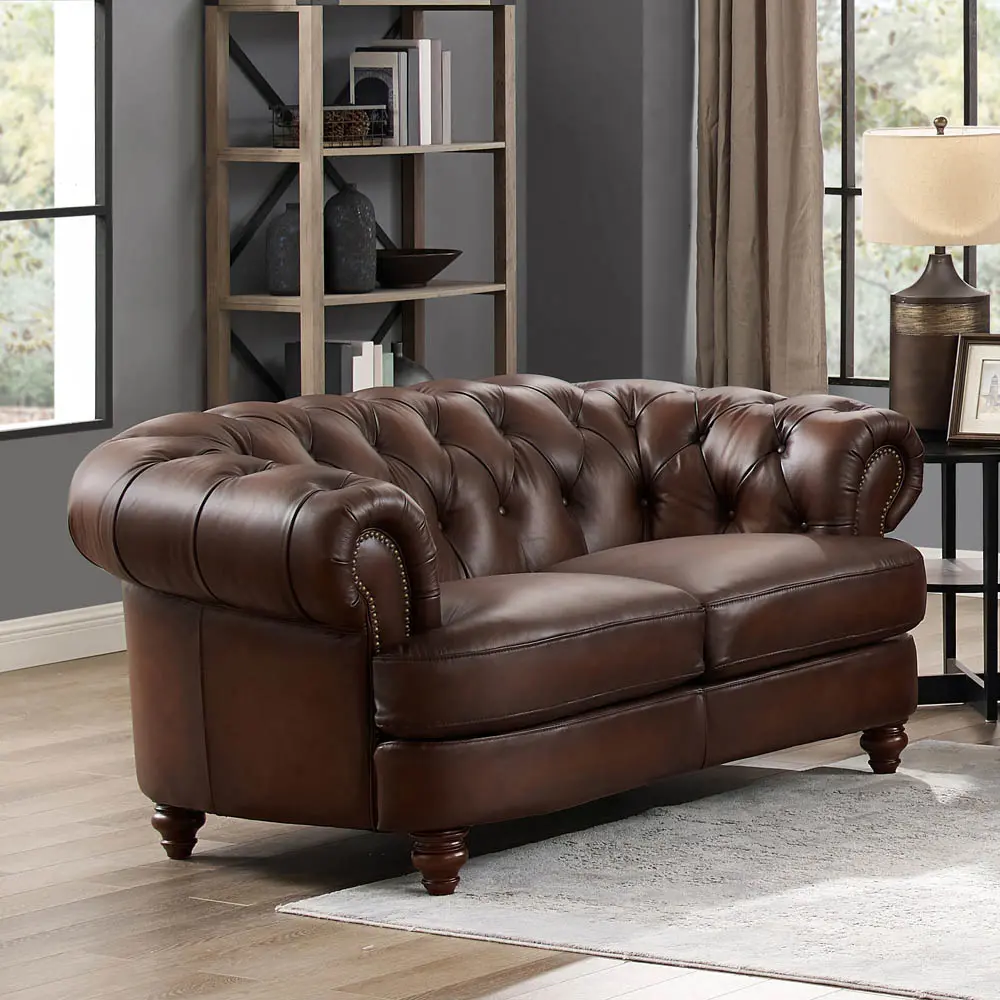 Nottingham Caramel Brown Leather Loveseat-2