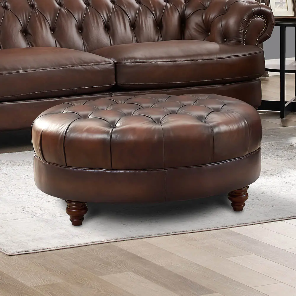 Nottingham Caramel Brown Leather Ottoman-2