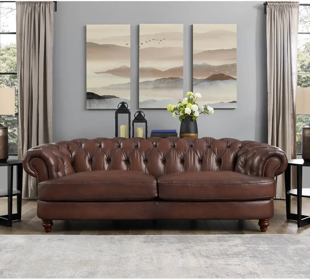 Nottingham Caramel Brown Leather Sofa-2