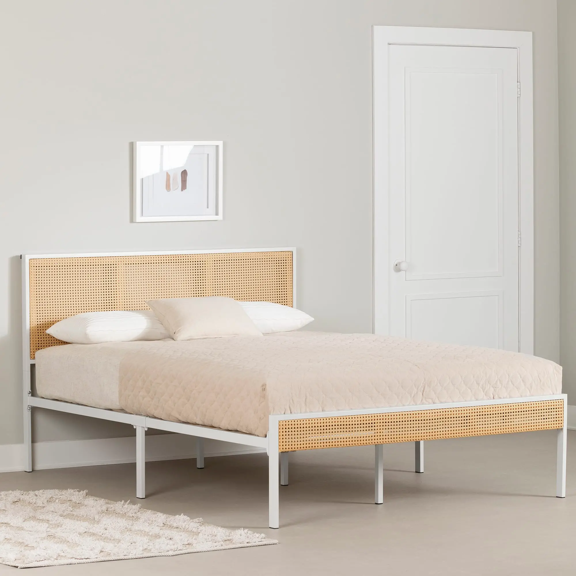 15195 Hoya Natural Cane and White Full Platform Bed - South Shore-2