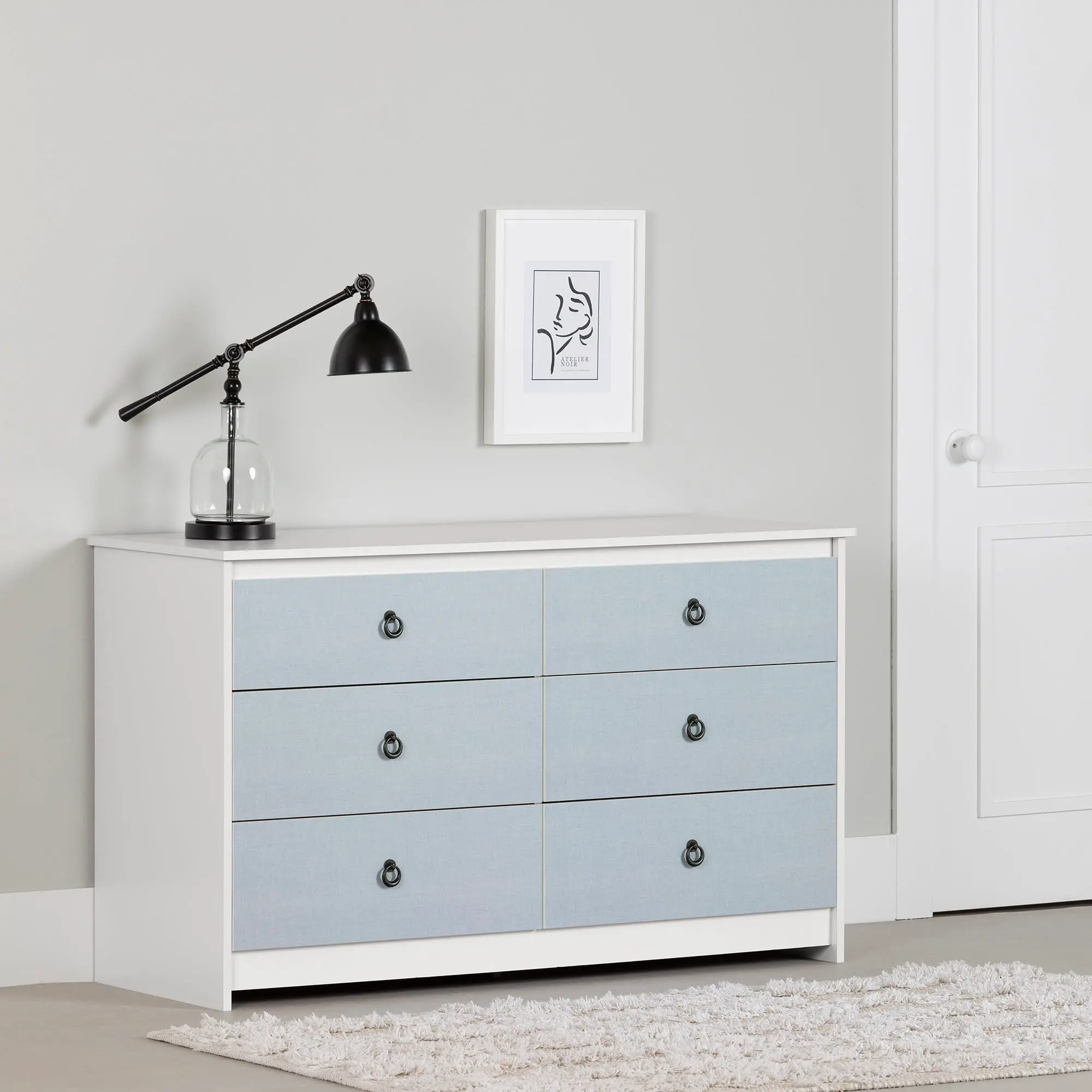 15589 Plenny White & Blue 6-Drawer Double Dresser-2