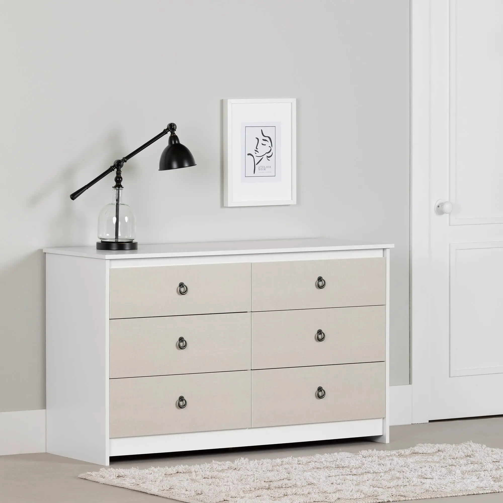 15590 Plenny White & Beige 6-Drawer Double Dresser - South Shore-2