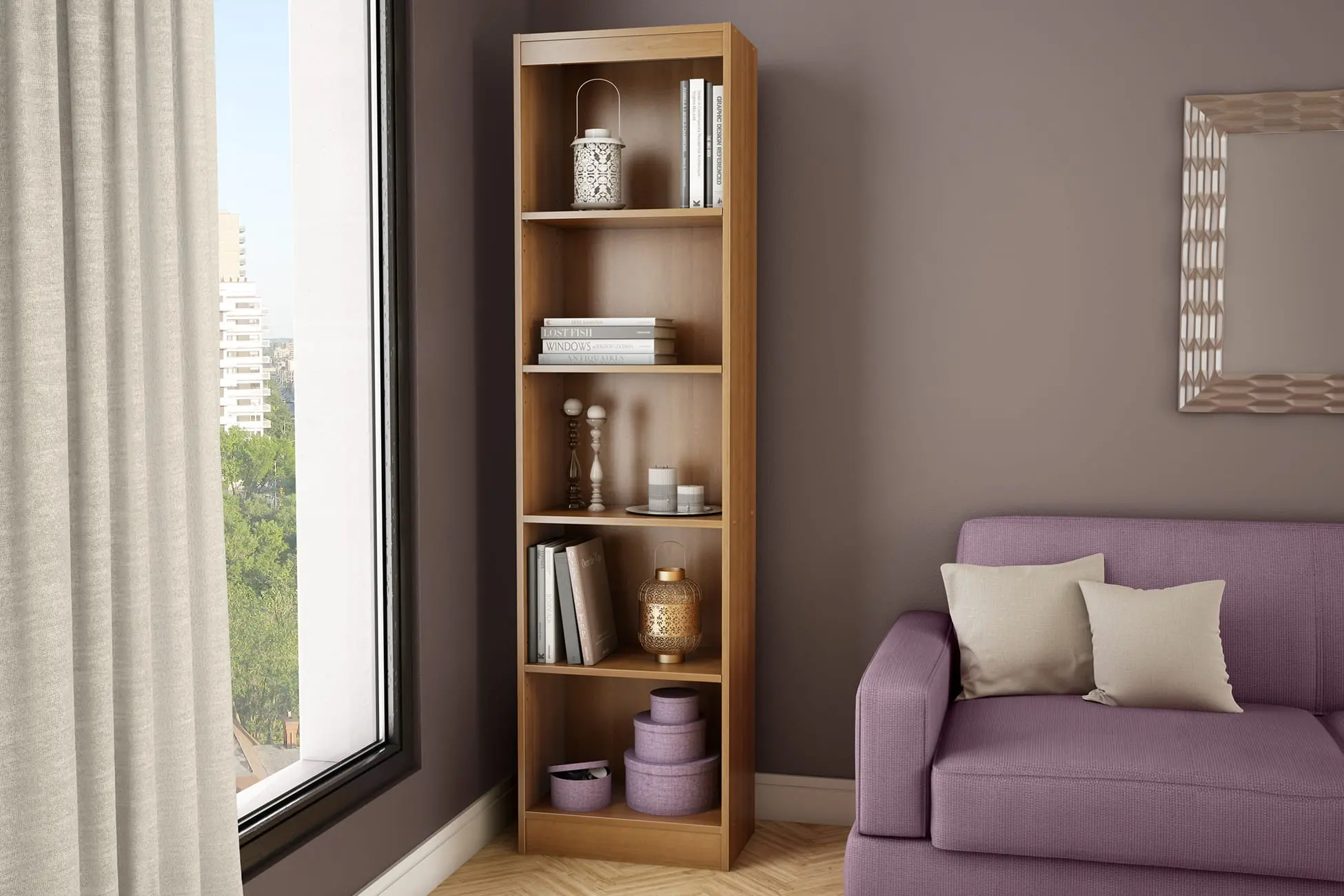 7276758 South Shore Axess Morgan Cherry 5-Shelf Narrow Bookcase-2