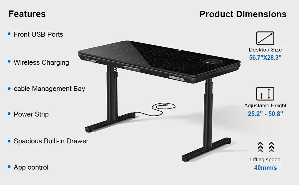 ErgoFx Adjustable Height Standing Desk With Galaxy Glass Desktop-4