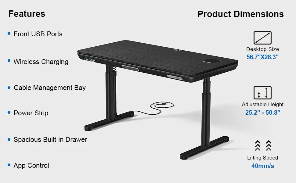 ErgoFx Adjustable Height Standing Desk With Black Desktop-7