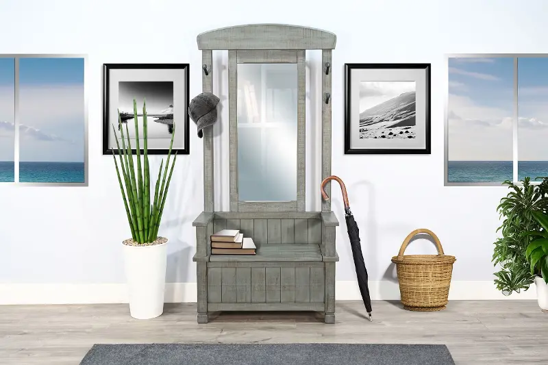 Blue Gray Coat Rack with Storage Bench