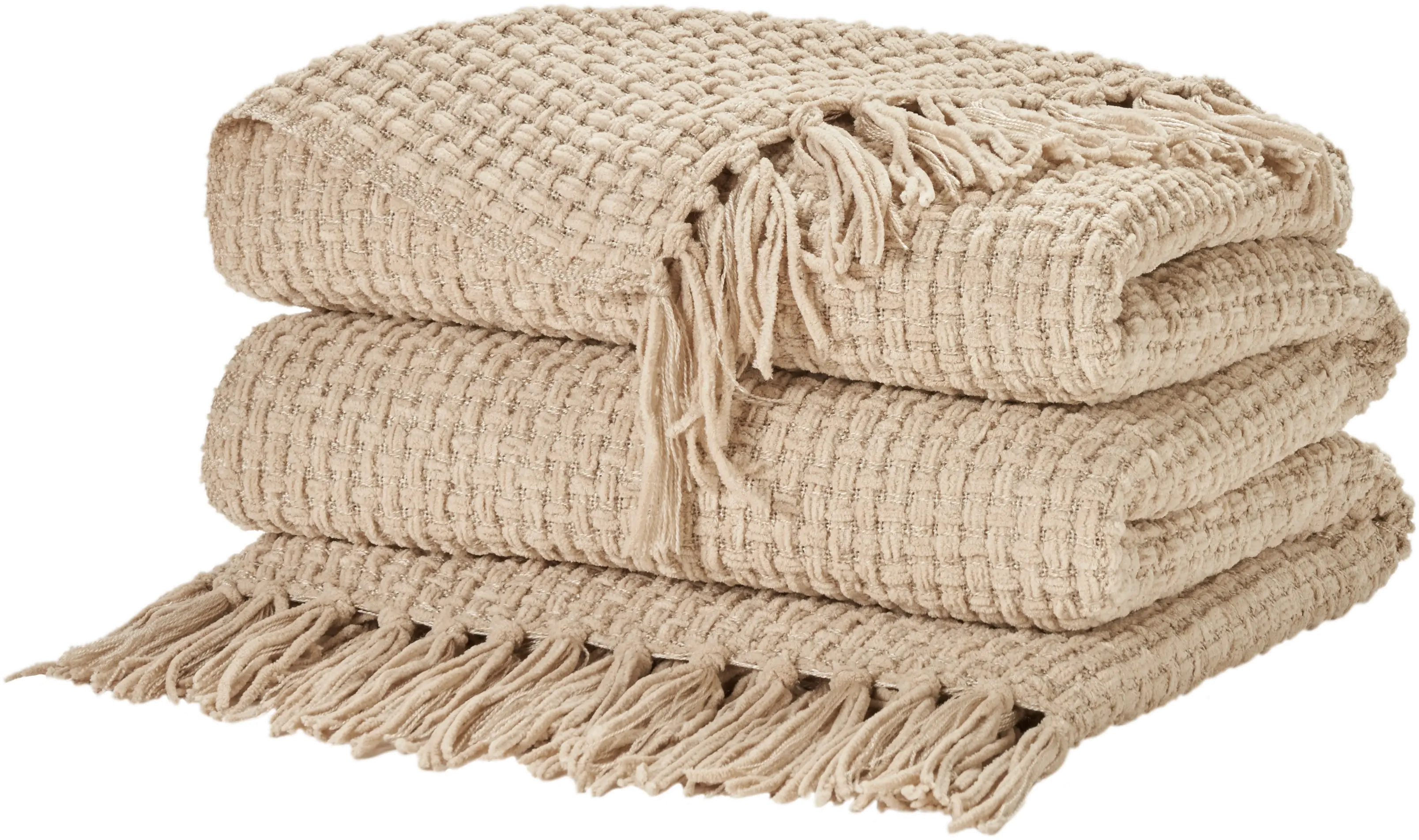 Mina Beige Waffle Weave Throw Blanket-1