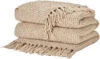 ZH225/BEIGE-THROW Mina Beige Waffle Weave Throw Blanket