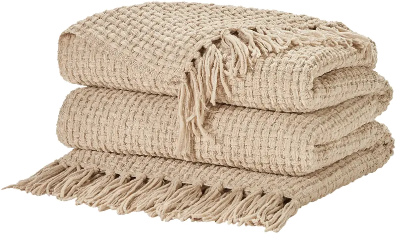 Mina Beige Waffle Weave Throw Blanket