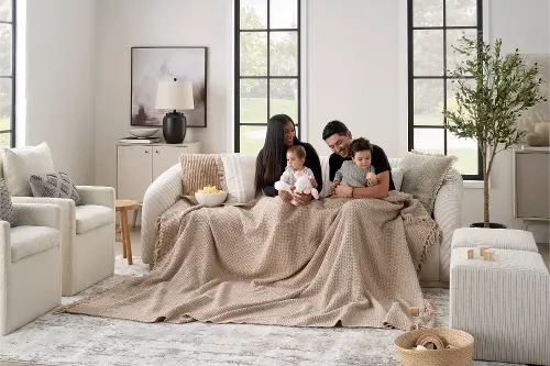 Mina Beige Waffle Weave Throw Blanket RC Willey