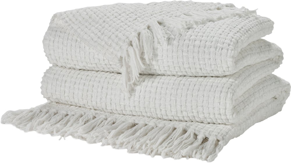 Mina White Waffle Weave Throw Blanket