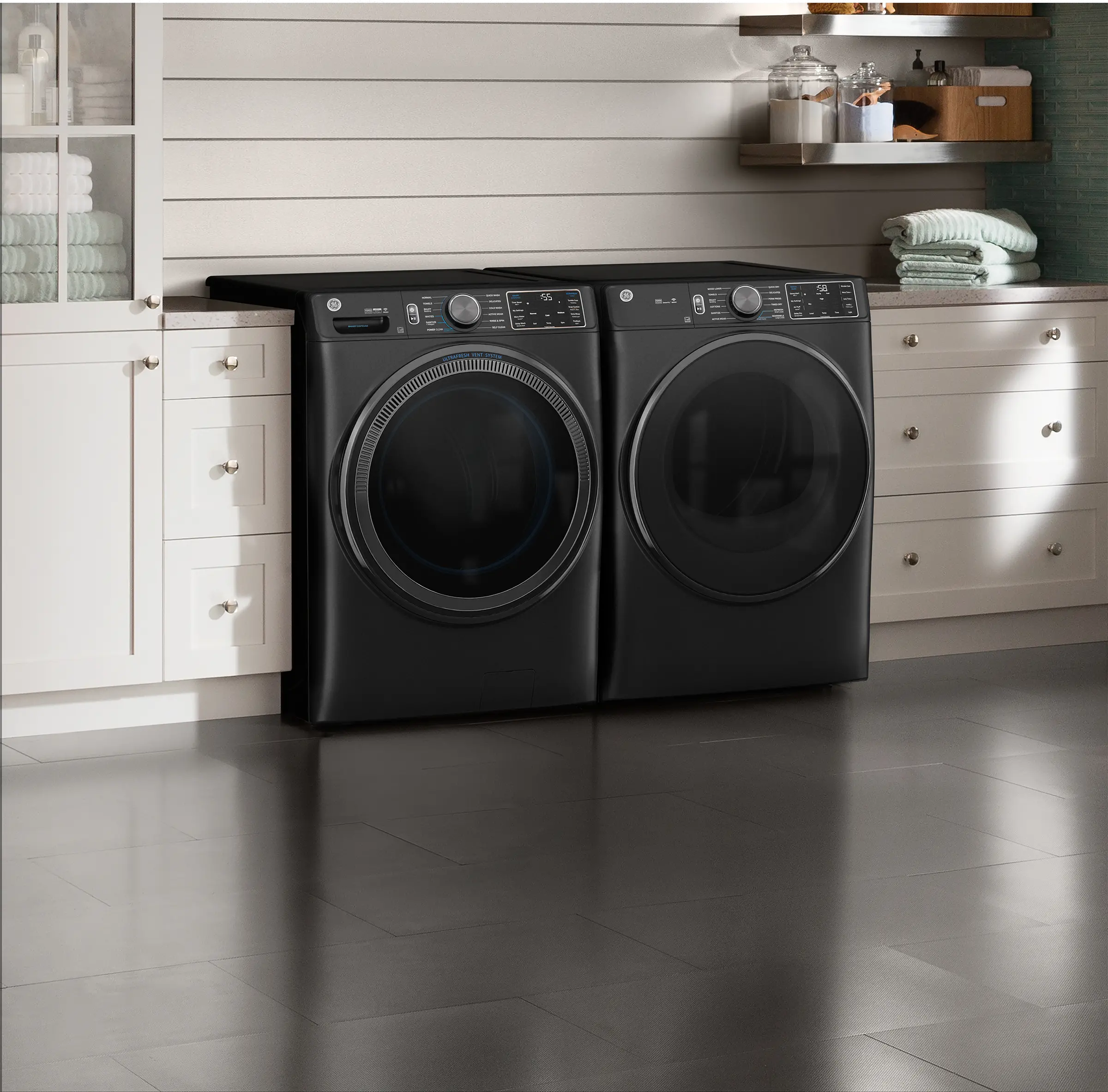 GEC-C/G-650-GAS--PR GE Front Load Gas Laundry Pair - Carbon Graphite-2