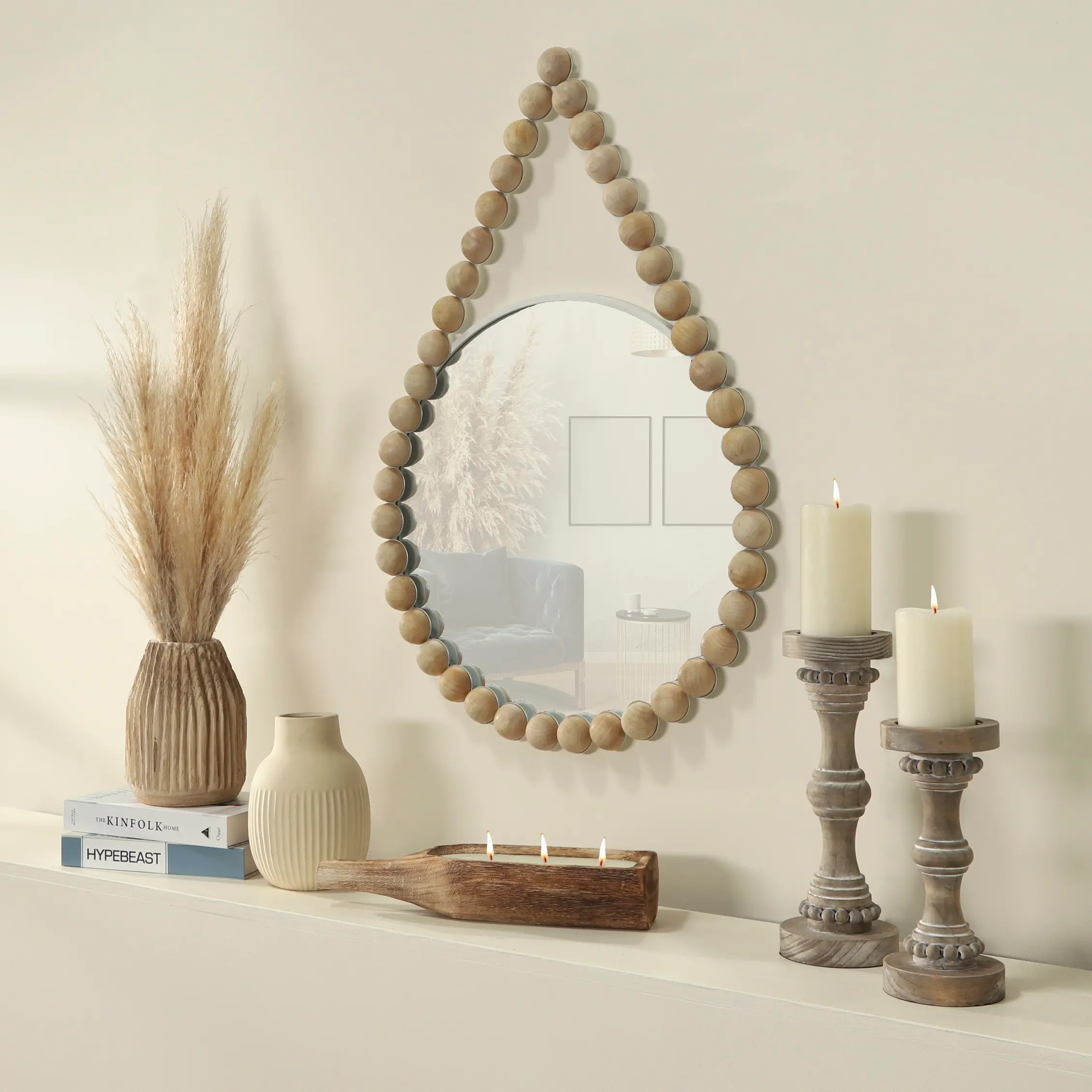 36  Wood Beaded Wall Mirror-2