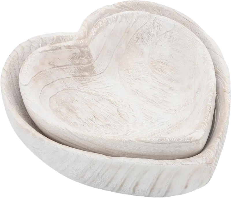 Large White Wood Heart Bowl