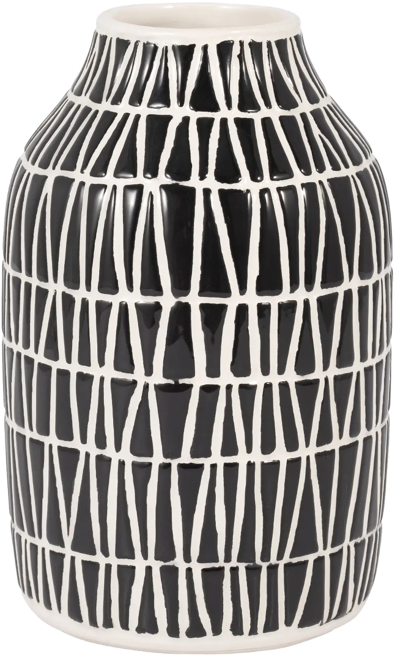 7-Inch Black and White Decorative Tribal Vase