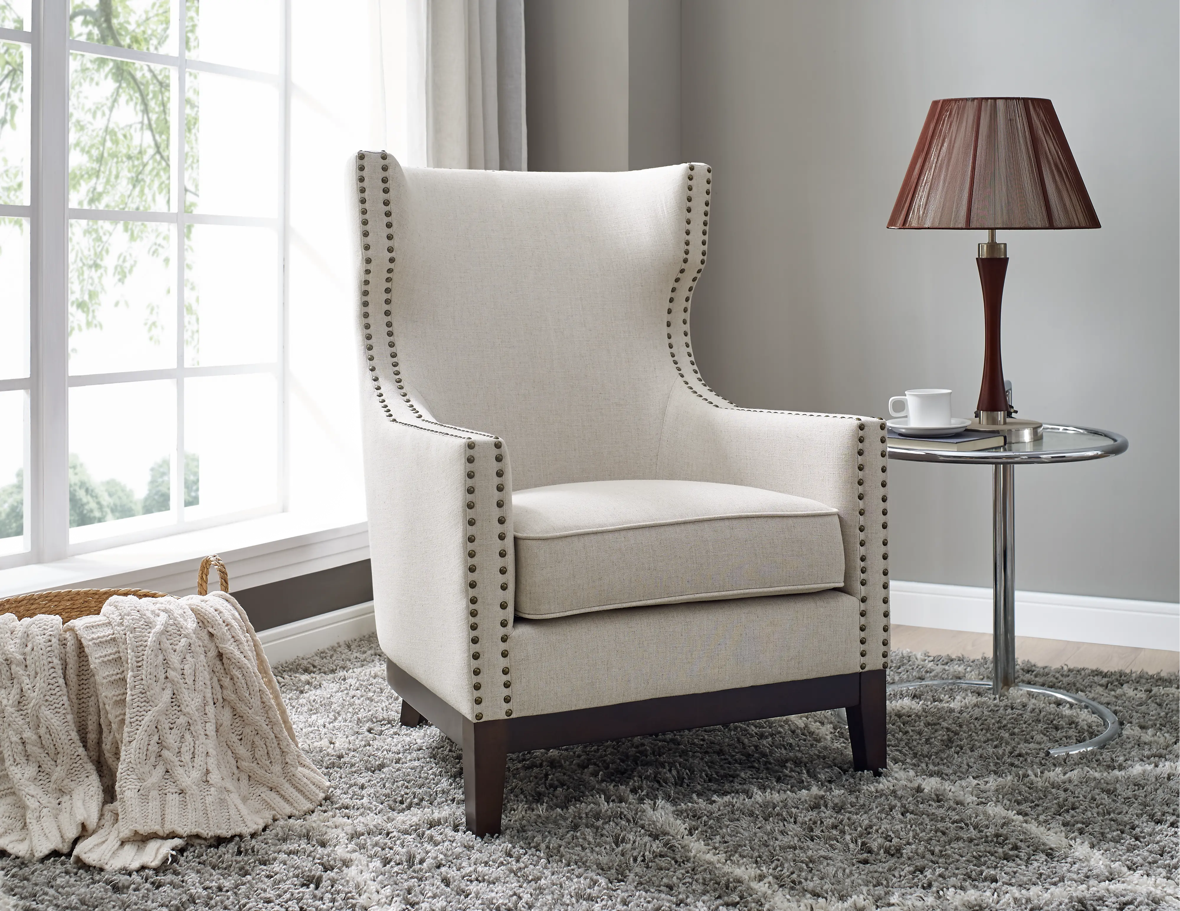 Roswell Beige Linen Accent Chair-2