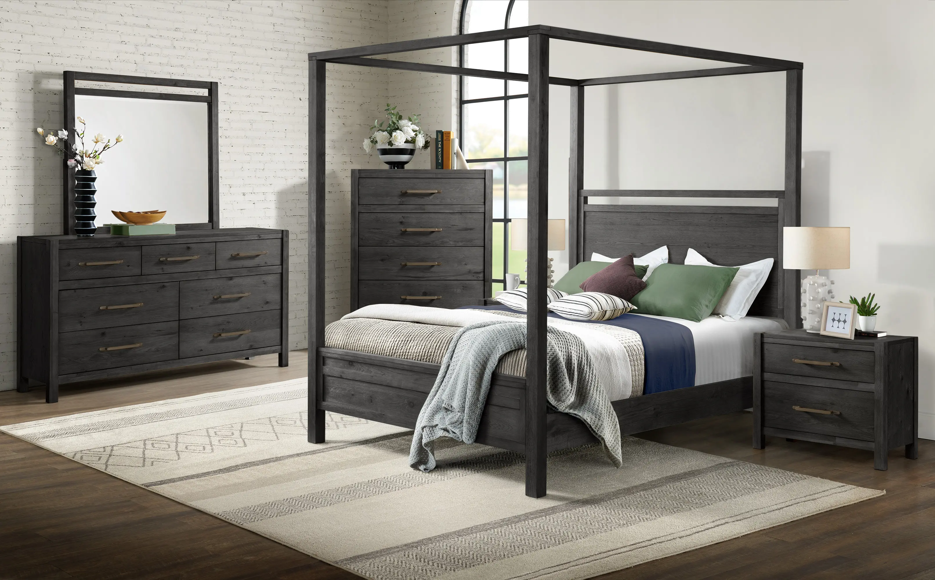 Boho Sandstone Black Queen Canopy Bed-2