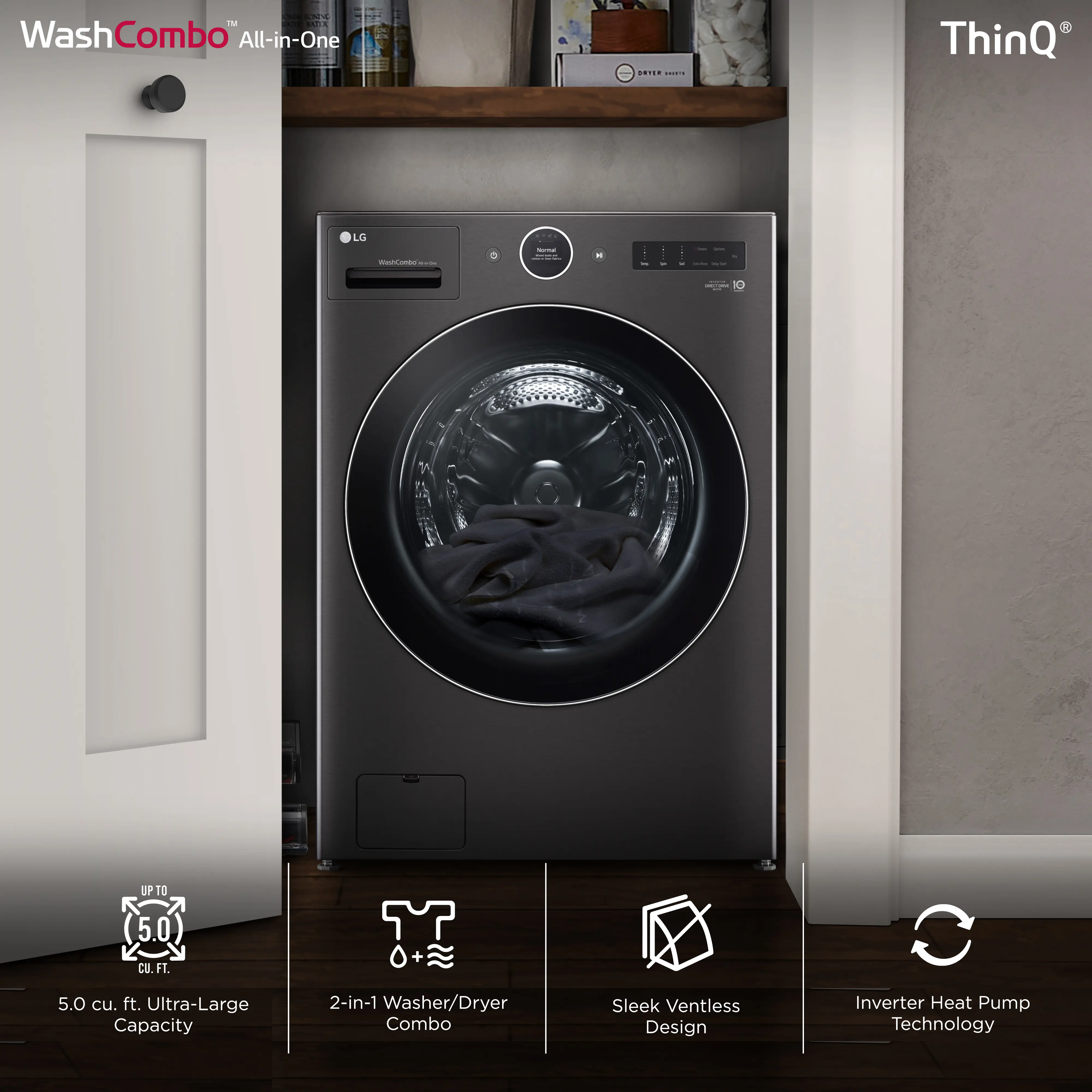 WM6998HBA LG 5.0 Cu Ft WashCombo™ All-in-One Washer-Dryer Combo - Black Steel-4