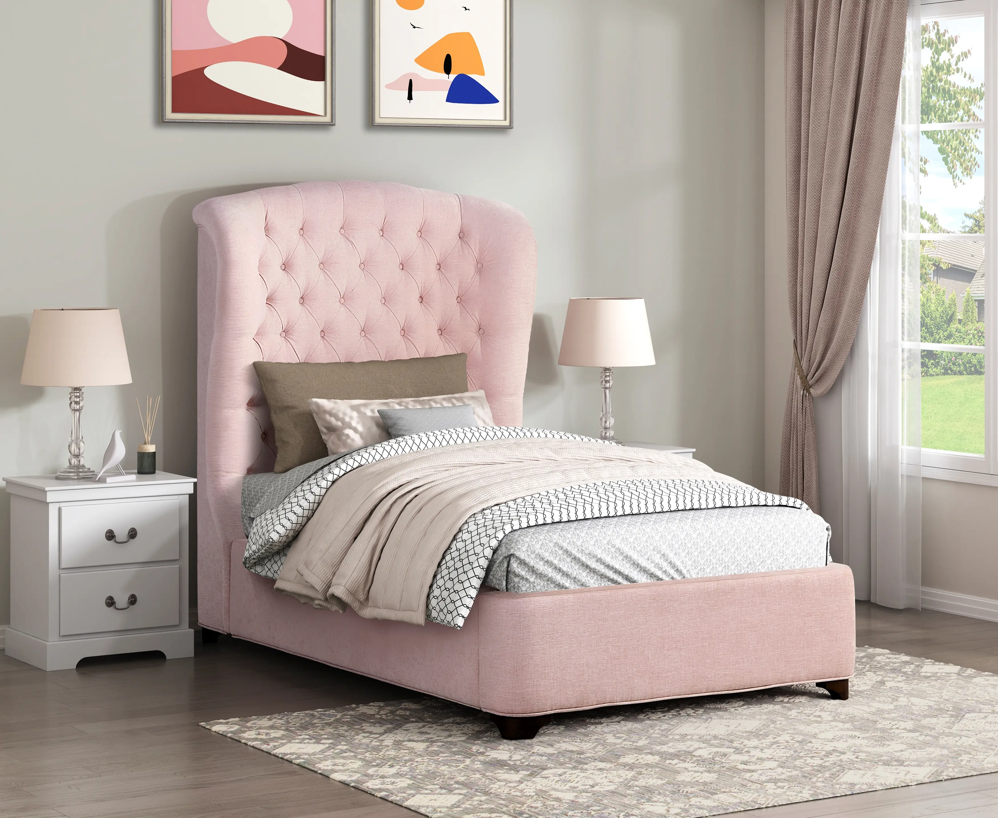 Cameo Pink Twin Upholstered Bed-2
