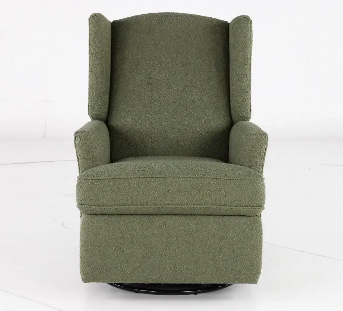 Hemingway Sage Green Boucle Wingback Glider Recliner-4
