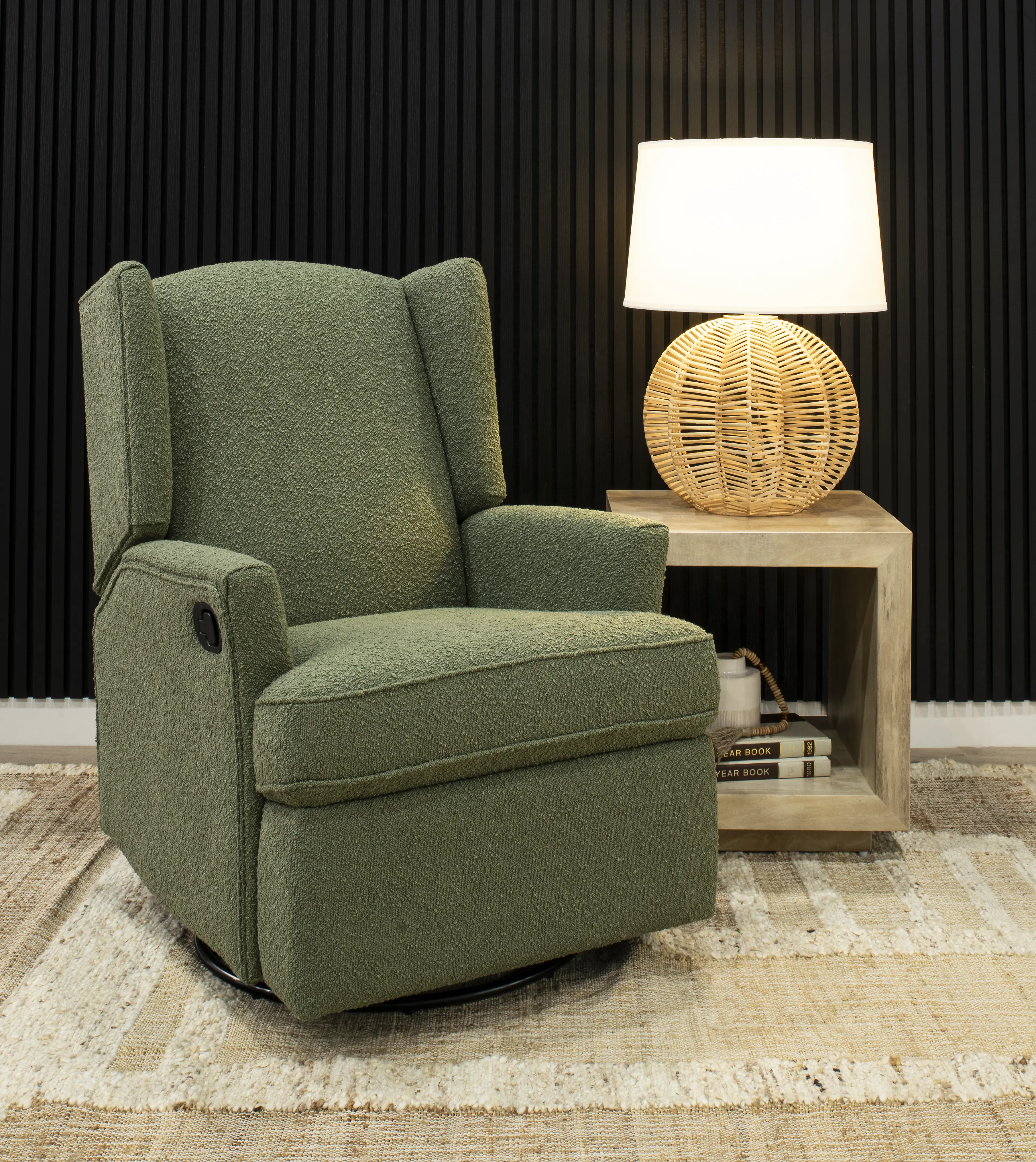 Hemingway Sage Green Boucle Wingback Glider Recliner-2